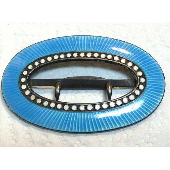 Antique Signed David Andersen Sterling Silver Blue Enamel Belt Buckle Early Mark - Picture 5 of 6